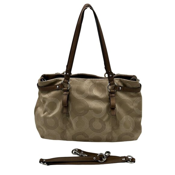 COACH Poppy Signature Glam Tote Women’s Bag Khaki Brown 19966 Retro Designer - Picture 2 of 14